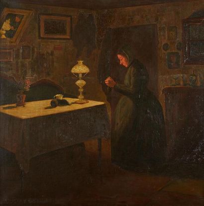 Ecole du Nord du XIXe siècle
Femme cousant...