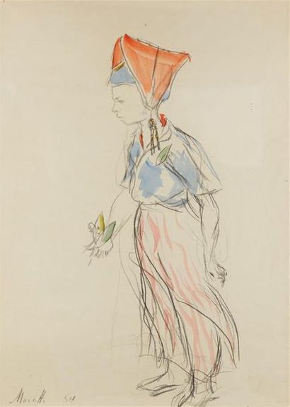MORETTI (XXe siècle)
Enfant à la coiffe rouge...
