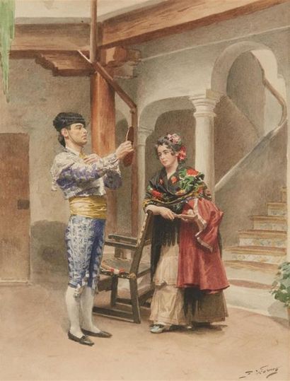 Jules WORMS (1832-1914)
Avant l'arène 
Aquarelle...