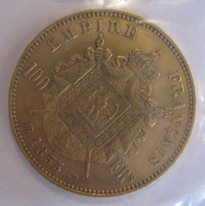 100 Francs or Napoléon III, tête nue 1855...