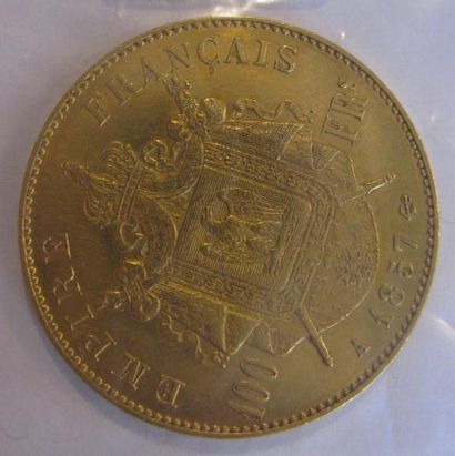 100 Francs or Napoléon III, tête nue 1857...