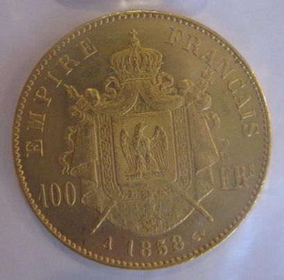 100 Francs or Napoléon III, tête nue 1858...