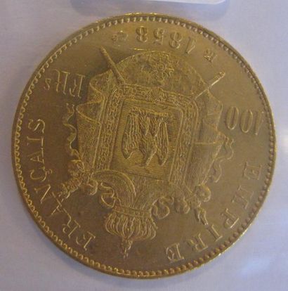 100 Francs or Napoléon III, tête nue 1858...