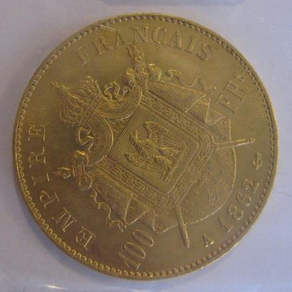 100 Francs or Napoléon III, tête laurée 1862...