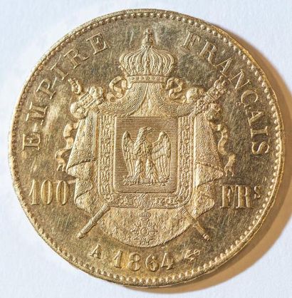 100 Francs or Napoléon III, tête laurée 1864...