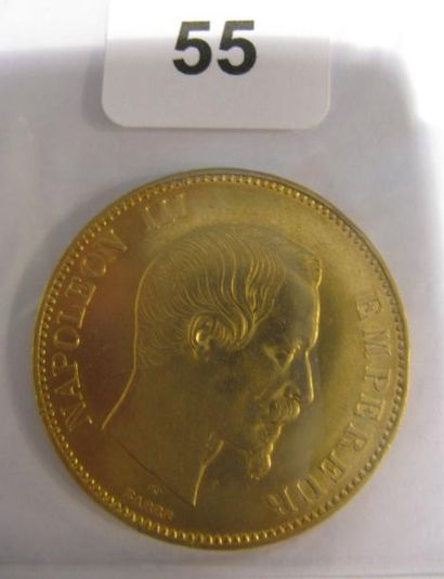 100 Francs or Napoléon III, tête nue 1855...
