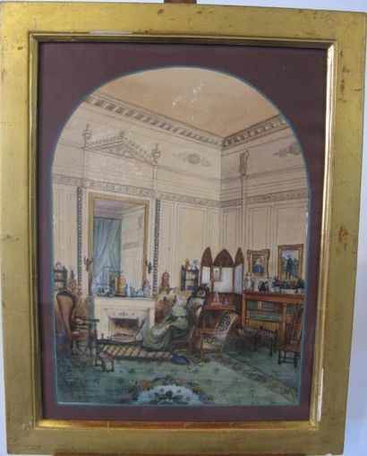 ECOLE DU XVIIIe SIÈCLE
Intérieur du salon...
