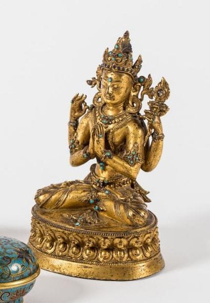 TIBET
Statuette de Sadaskari en bronze doré...