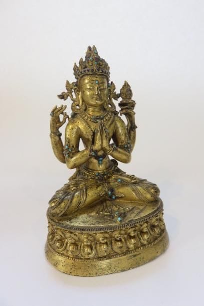 TIBET
Statuette de Sadaskari en bronze doré...