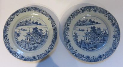 CHINE
Deux assiettes en porcelaine à décor...