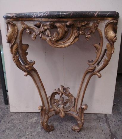 Petite console en bois laqué gris rechampi...