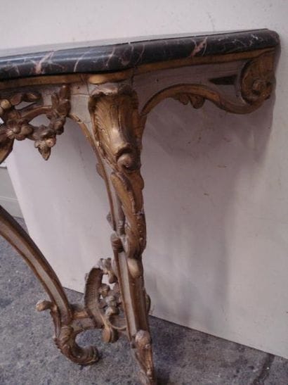 Petite console en bois laqué gris rechampi...