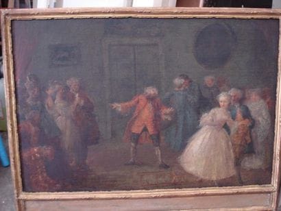 Trumeau à encadrement en bois doré. Le miroir...
