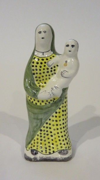 Vierge à l'Enfant en faïence émaillée, la...