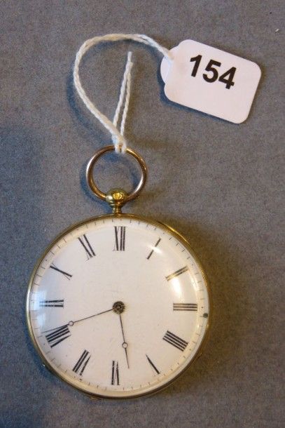 Montre de poche en or jaune à fond ciselé,...