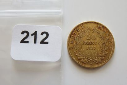 20 Francs or Napoléon III, tête nue 1857...