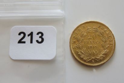 20 Francs or Napoléon III, tête nue 1859...