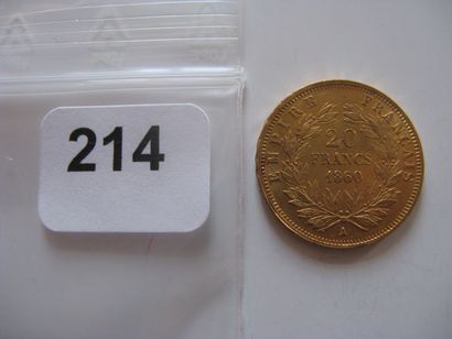 20 Francs or Napoléon III, tête nue 1860...