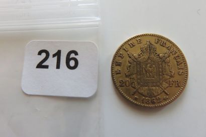 20 Francs Or Napoléon III, tête Laurée 1862...