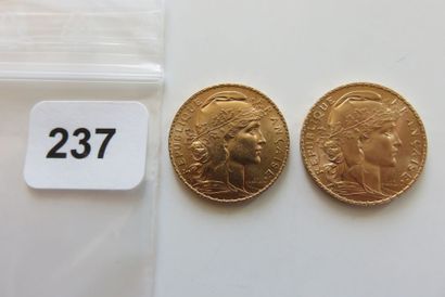 Lot de 2 x 20 Francs Or Coq TTB à SUP