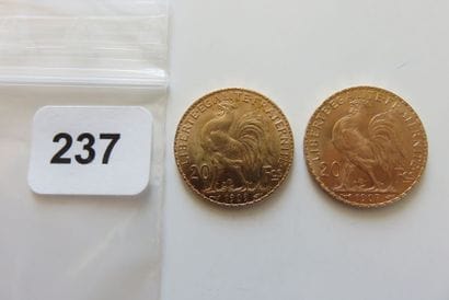 Lot de 2 x 20 Francs Or Coq TTB à SUP