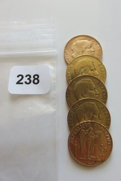 Lot de 5 x 20 Francs Or divers (à voir)