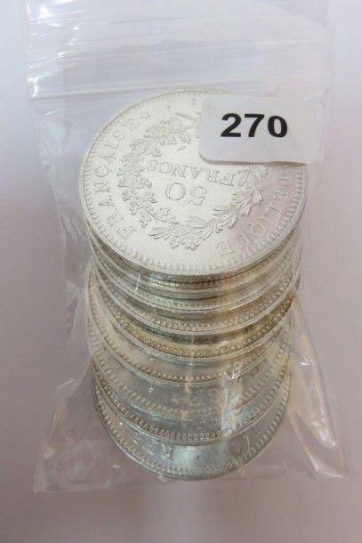Lot de 9 x 50 Francs Hercule en argent
