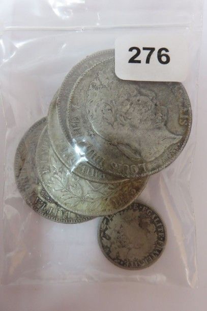 Lot de 6 monnaies en argent (5 x 5 écus de...