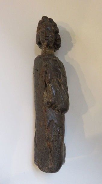 Saint Personnage en prière en chêne sculpté,...