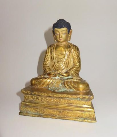 TIBET
Statuette en bronze doré et laqué de...