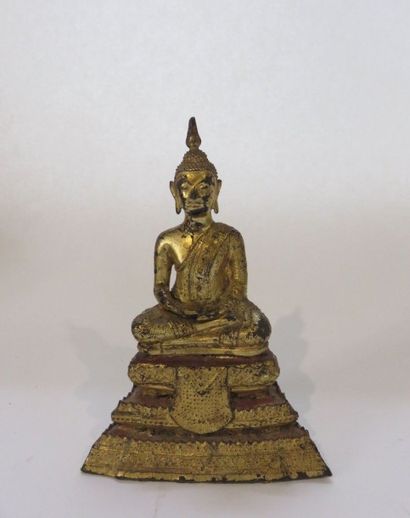 THAÏLANDE
Statuette en bronze, Bouddha assis...