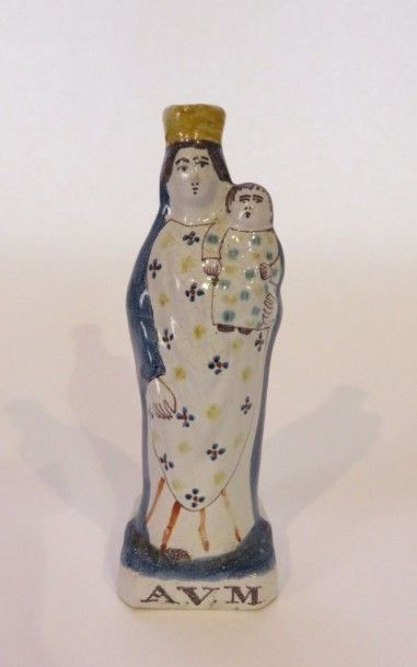 RENNES
Vierge à l'Enfant en faïence polychrome,...