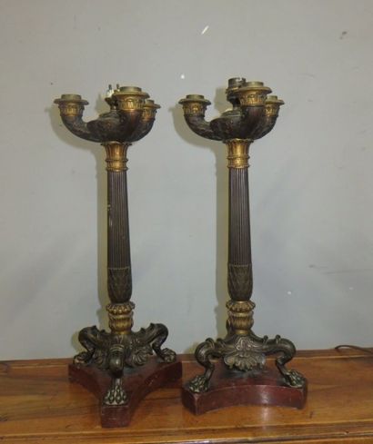 Paire de chandeliers à trois bras de lumière...