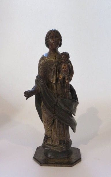 Vierge à l'Enfant en bois polychrome - Fin...