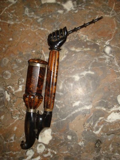Pipe en ronce de bouleau, bagues d'argent...