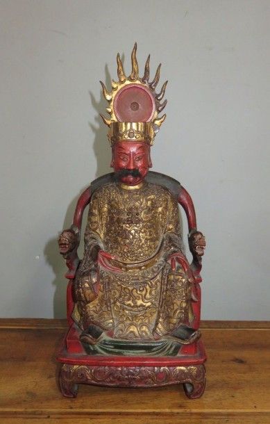 CHINE
Statuette de divinité taoïste en bois...