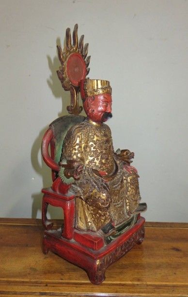 CHINE
Statuette de divinité taoïste en bois...
