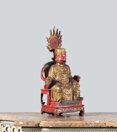 CHINE
Statuette de divinité taoïste en bois...