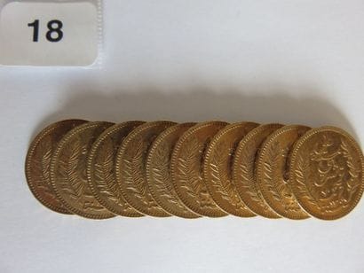 TUNISIE
Lot 10 x 20 Francs or 1892 A