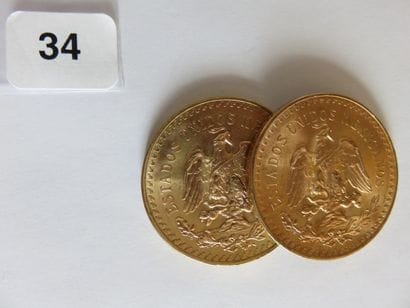 MEXIQUE
Lot de 2 x 50 Pesos or 1947 TTB