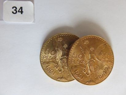 MEXIQUE
Lot de 2 x 50 Pesos or 1947 TTB