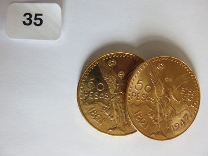 MEXIQUE
Lot de 2 x 50 Pesos or 1947 TTB
