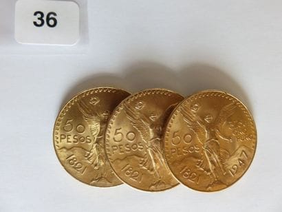 MEXIQUE
Lot de 3 x 50 Pesos or 1947 TTB