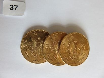 MEXIQUE
Lot de 3 x 50 Pesos or 1947 TTB