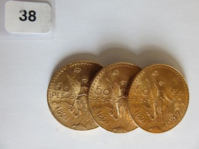 MEXIQUE
Lot de 3 x 50 Pesos or 1947 TTB