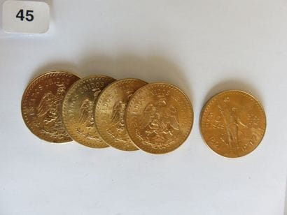 MEXIQUE
Lot de 5 x 50 Pesos or 1947 TTB