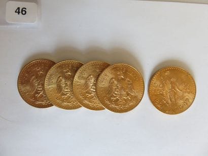MEXIQUE
Lot de 5 x 50 Pesos or 1947 TTB