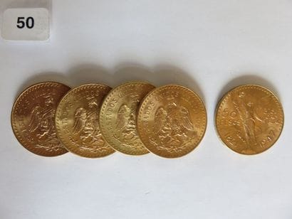 MEXIQUE
Lot de 5 x 50 Pesos or 1947 TTB