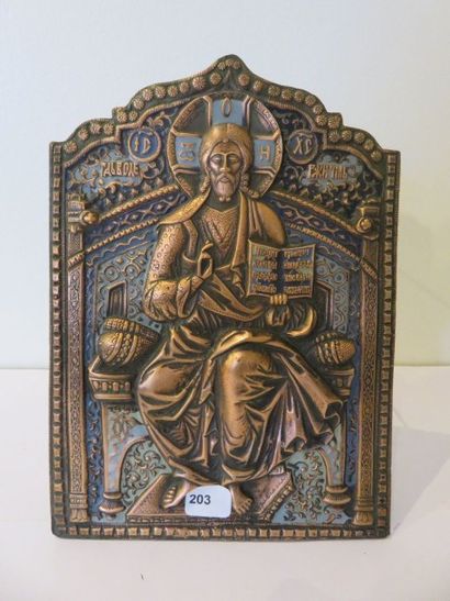 ICÔNE: LE CHRIST PANTOCRATOR.
Bronze, fond...