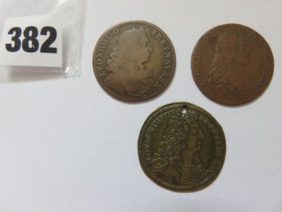 Jeton Louis XIV - Lot de 3 jetons en cuivre...